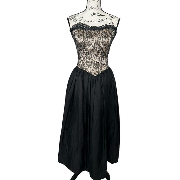Vintage Gunne Sax Jessica McClintock Black Lace Party Strpls Dress Junior Sz 9 - Picture 1 of 13